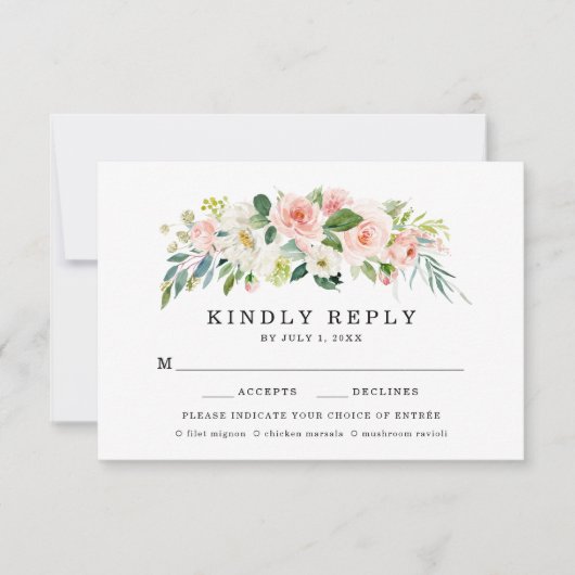 Blush Florals | RSVP-Kaart voor weddenschappen met RSVP Kaartje (Voorkant)