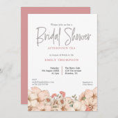 Blush Florals Script Vrijgezellenfeest Thee Invita Kaart (Voorkant / Achterkant)