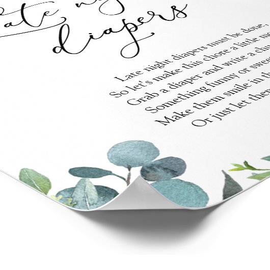 Blush Florals Teapot Late Night Diapers Sign Poster (Hoek)