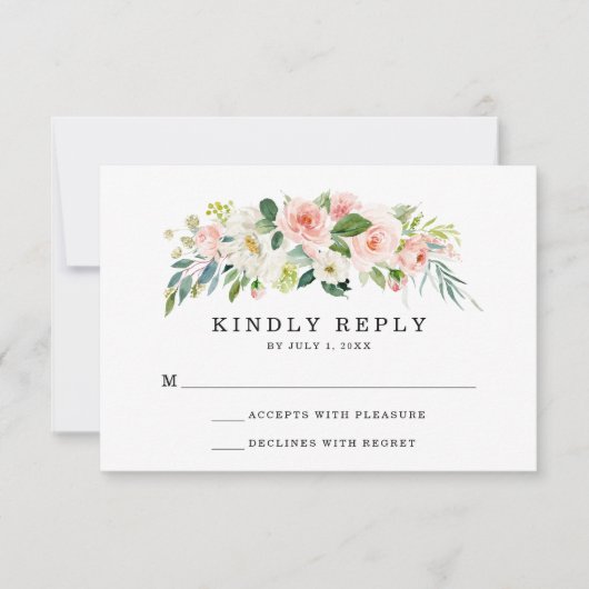 Blush Florals | Trouw RSVP Kaart (Voorkant)