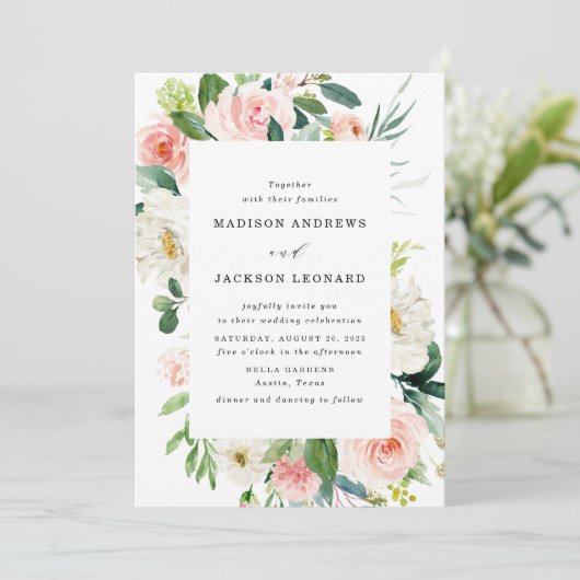 Blush Florals | Uitnodiging tot het indienen van L (Staand voorkant)