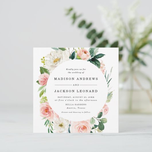 Blush Florals | Uitnodiging tot weddenschappen (Staand voorkant)