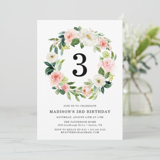 Blush Florals | Uitnodiging van de partij Wreatday (Staand voorkant)