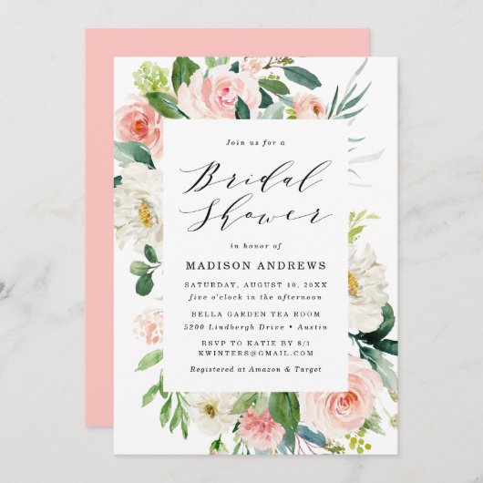 Blush Florals | Vrijgezellenfeest van Florence Lij Kaart (Voorkant / Achterkant)
