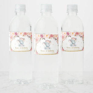 Blush Florence Rozen Cute Elephant 1st Birthday Waterfles Etiket
