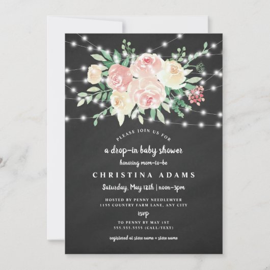 Blush Florentielampjes vallen in baby shower Kaart (Voorkant)