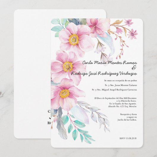 Blush Flower Spanish Weddenschap Kaart (Voorkant / Achterkant)