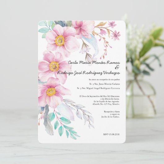 Blush Flower Spanish Weddenschap Kaart (Staand voorkant)