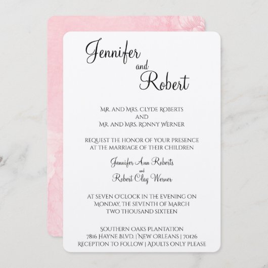 Blush Flower Waterverf bruiloft uitnodiging (Voorkant / Achterkant)