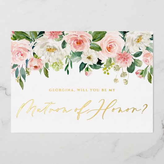  Blush Flower zal mijn matron zijn. Folie Uitnodiging (Voorkant)