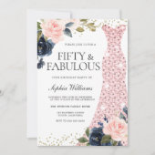 Blush Flowers 50th Birthday 50 & Fabulous Kaart (Voorkant)