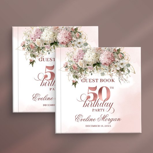 Blush Flowers and Gold 50th Birthday Guestbook Gastenboek