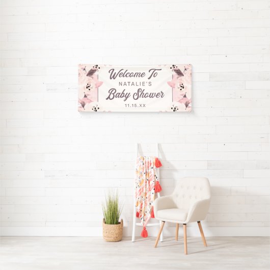  Blush Flowers Baby Girl Shower Welkom Spandoek (Insitu)