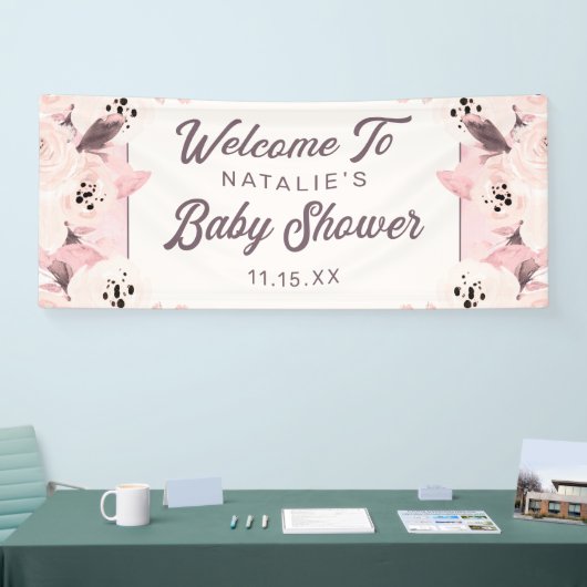  Blush Flowers Baby Girl Shower Welkom Spandoek (Beurs)