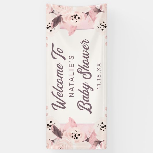  Blush Flowers Baby Girl Shower Welkom Spandoek (Verticaal)
