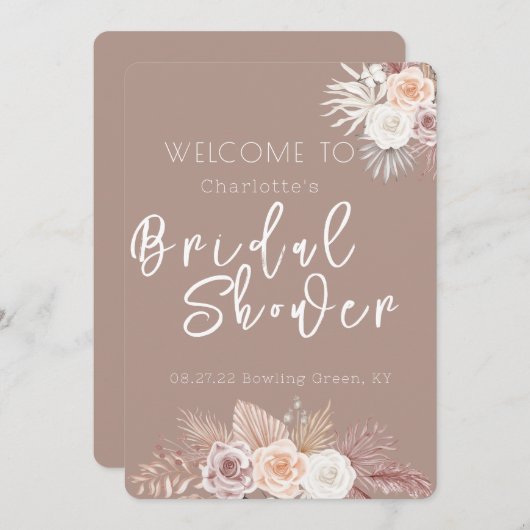 Blush Flowers Boho Bridal Shower Invitation Kaart (Voorkant / Achterkant)