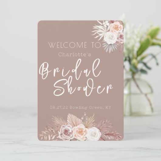 Blush Flowers Boho Bridal Shower Invitation Kaart (Staand voorkant)
