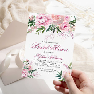 Blush Flowers Bridal Shower Invitation Kaart