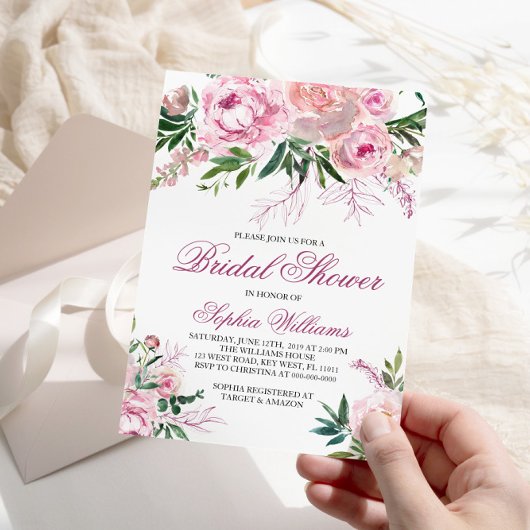 Blush Flowers Bridal Shower Invitation Kaart