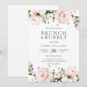 Blush Flowers Brunch & Bubble Vrijgezellenfeest Kaart (Voorkant / Achterkant)