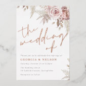 Blush Flowers De bruiloft van Roos Gold Real Folie Uitnodiging (Voorkant)
