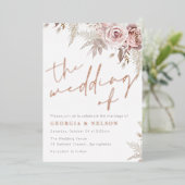 Blush Flowers De bruiloft van Roos Gold Real Folie Uitnodiging (Staand Voorkant)
