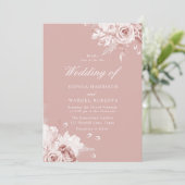 Blush Flowers Elegante  Rozen bruiloft Kaart (Staand voorkant)