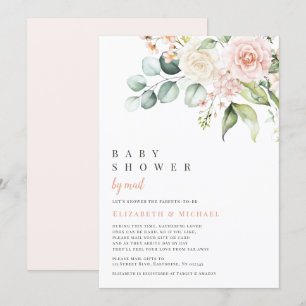 Blush Flowers Eucalyptus Baby shower per post Kaart