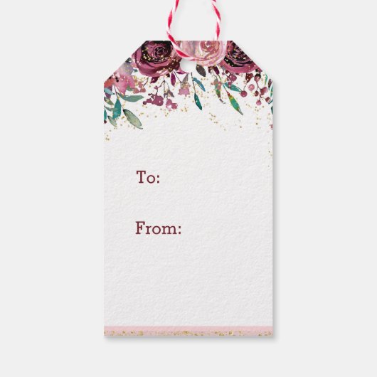 Blush Flowers Gold Confetti Bruids Display Douche Cadeaulabel (Achterkant)