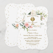 Blush Flowers Gold Confetti Girl Holy Communion Kaart (Voorkant / Achterkant)