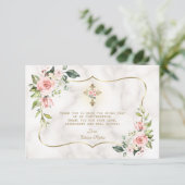 Blush Flowers Gold Cross-marble Bevestiging Bedankkaart (Staand voorkant)