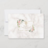 Blush Flowers Gold Cross-marble Bevestiging Bedankkaart (Achterkant)