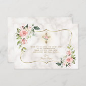 Blush Flowers Gold Cross-marble Bevestiging Bedankkaart (Voorkant / Achterkant)