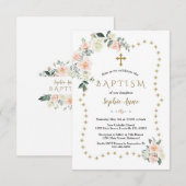 Blush Flowers Gold Glitter Sparkles Girl Baptisme Kaart (Voorkant / Achterkant)