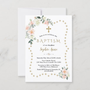 Blush Flowers Gold Glitter Sparkles Girl Baptisme Kaart