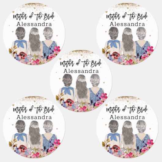 Blush Flowers Gold Glitters Moeder van de Bride Labels (Groep)