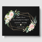 Blush Flowers Gold Lijst Black Bachelorette Party Gastenboek (Voorkant)