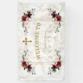 Blush Flowers Gold Marble Baptism Welkomstteken Spandoek (Verticaal)