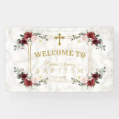 Blush Flowers Gold Marble Baptism Welkomstteken Spandoek (Horizontaal)