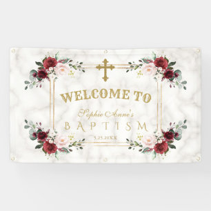 Blush Flowers Gold Marble Baptism Welkomstteken Spandoek