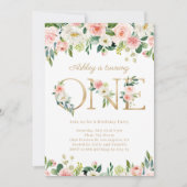 Blush Flowers Gold ONE Floral First Birthday Kaart (Voorkant)