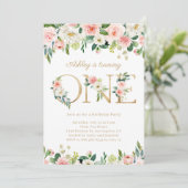 Blush Flowers Gold ONE Floral First Birthday Kaart (Staand voorkant)
