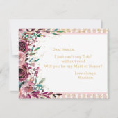 Blush Flowers Gold wil je mijn bruidsmeisje zijn Kaart (Achterkant)