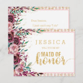 Blush Flowers Gold wil je mijn bruidsmeisje zijn Kaart (Voorkant / Achterkant)