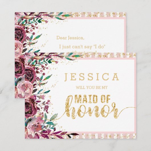 Blush Flowers Gold wil je mijn bruidsmeisje zijn Kaart (Voorkant / Achterkant)