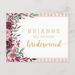 Blush Flowers & Gold zal je mijn bruidsmeisje zijn Kaart