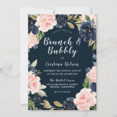 Blush Flowers & Navy Brunch & Bubble Vrijgezellenf Kaart (Voorkant)