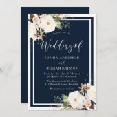 Blush Flowers Navy Indigo Wedding Kaart (Voorkant / Achterkant)