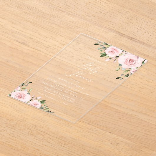 Blush Flowers, Pink Flowers, Boho, Baby shower Acryl Uitnodigingen (Laagn)
