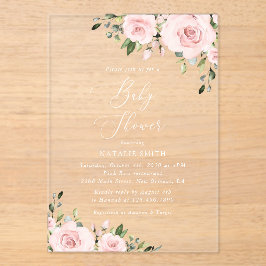 Blush Flowers, Pink Flowers, Boho, Baby shower Acryl Uitnodigingen